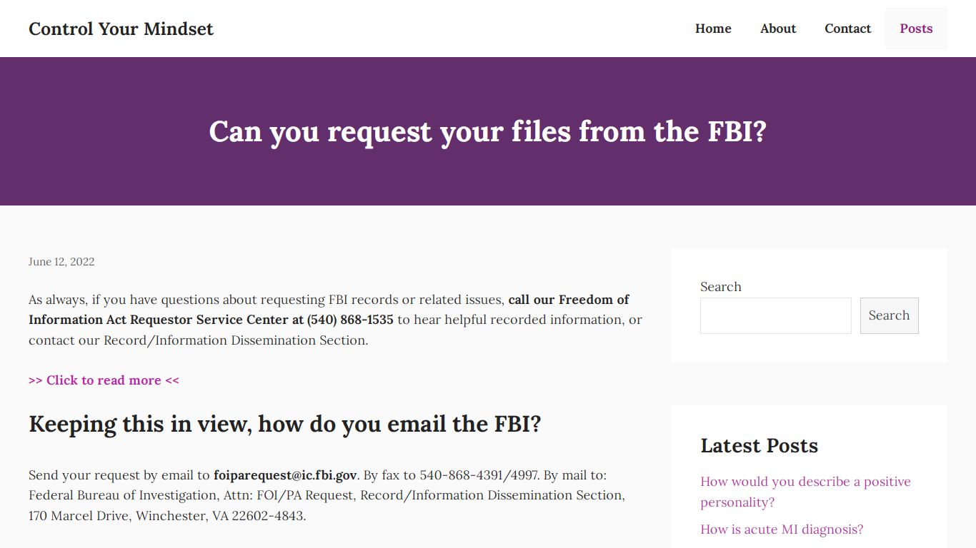 Can you request your files from the FBI? – Control Your Mindset